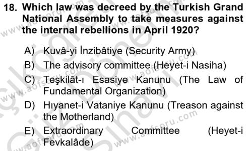 Principles Of Ataturk And The History Of Turkish Revolution 1 Dersi 2023 - 2024 Yılı (Final) Dönem Sonu Sınavı 18. Soru