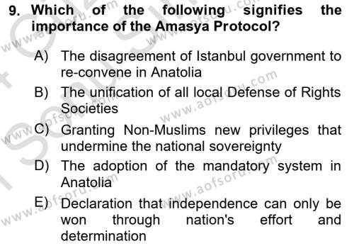 Principles Of Ataturk And The History Of Turkish Revolution 1 Dersi 2023 - 2024 Yılı (Final) Dönem Sonu Sınavı 9. Soru