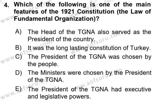 Principles Of Ataturk And The History Of Turkish Revolution 2 Dersi 2018 - 2019 Yılı (Vize) Ara Sınavı 4. Soru