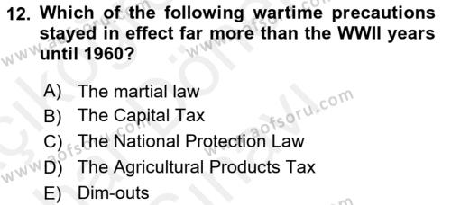 Principles Of Ataturk And The History Of Turkish Revolution 2 Dersi 2018 - 2019 Yılı (Final) Dönem Sonu Sınavı 12. Soru