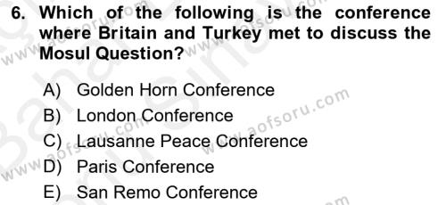 Principles Of Ataturk And The History Of Turkish Revolution 2 Dersi 2018 - 2019 Yılı (Final) Dönem Sonu Sınavı 6. Soru