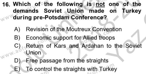 Principles Of Ataturk And The History Of Turkish Revolution 2 Dersi 2018 - 2019 Yılı Yaz Okulu Sınavı 16. Soru