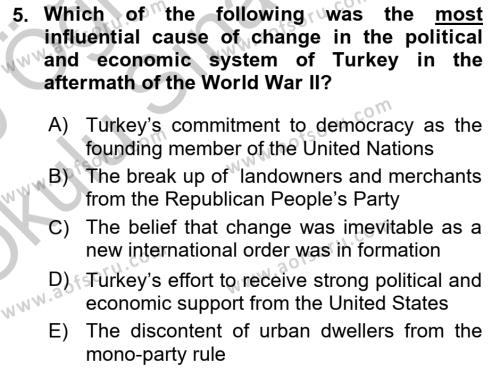 Principles Of Ataturk And The History Of Turkish Revolution 2 Dersi 2018 - 2019 Yılı Yaz Okulu Sınavı 5. Soru