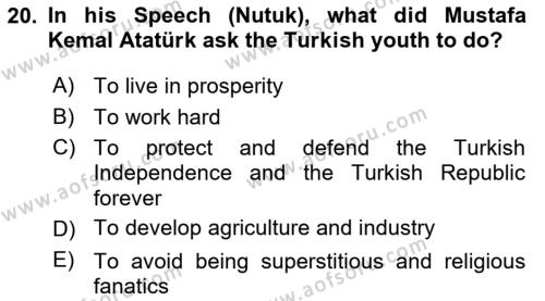 Principles Of Ataturk And The History Of Turkish Revolution 2 Dersi 2021 - 2022 Yılı (Vize) Ara Sınavı 20. Soru