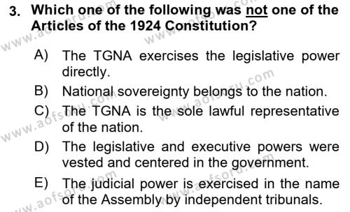 Principles Of Ataturk And The History Of Turkish Revolution 2 Dersi 2021 - 2022 Yılı (Vize) Ara Sınavı 3. Soru