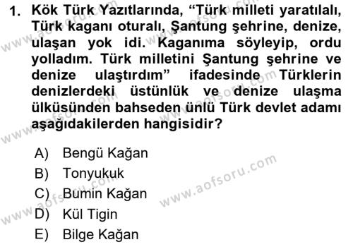 Türk Kültürü Ve Tarihine Giriş Dersi 2023 - 2024 Yılı (Final) Dönem Sonu Sınavı 1. Soru