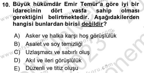 Türk Kültürü Ve Tarihine Giriş Dersi 2023 - 2024 Yılı (Final) Dönem Sonu Sınavı 10. Soru