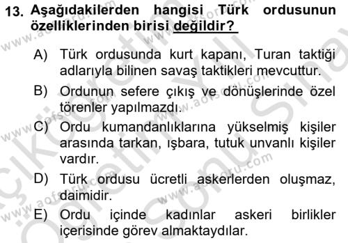 Türk Kültürü Ve Tarihine Giriş Dersi 2023 - 2024 Yılı (Final) Dönem Sonu Sınavı 13. Soru