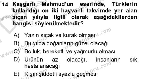 Türk Kültürü Ve Tarihine Giriş Dersi 2023 - 2024 Yılı (Final) Dönem Sonu Sınavı 14. Soru