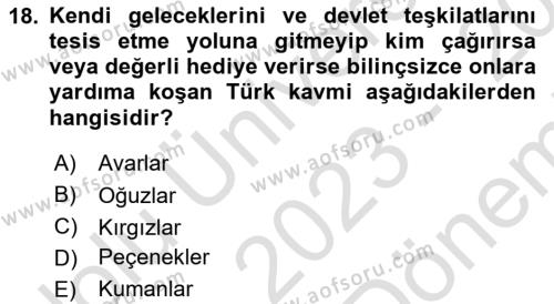 Türk Kültürü Ve Tarihine Giriş Dersi 2023 - 2024 Yılı (Final) Dönem Sonu Sınavı 18. Soru