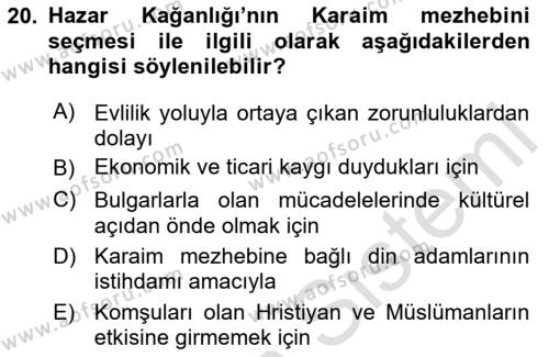 Türk Kültürü Ve Tarihine Giriş Dersi 2023 - 2024 Yılı (Final) Dönem Sonu Sınavı 20. Soru