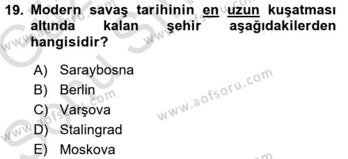 Yakınçağ Avrupa Tarihi Dersi 2019 - 2020 Yılı (Final) Dönem Sonu Sınavı 19. Soru