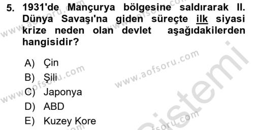 Yakınçağ Avrupa Tarihi Dersi 2021 - 2022 Yılı (Final) Dönem Sonu Sınavı 5. Soru