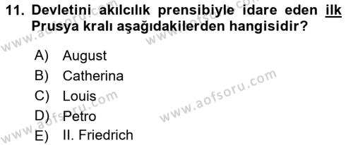 Yakınçağ Avrupa Tarihi Dersi 2021 - 2022 Yılı Yaz Okulu Sınavı 11. Soru