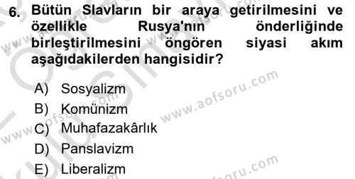 Yakınçağ Avrupa Tarihi Dersi 2021 - 2022 Yılı Yaz Okulu Sınavı 6. Soru