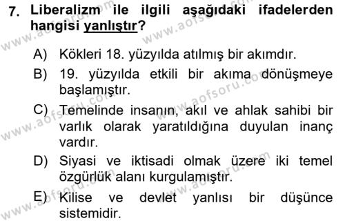 Yakınçağ Avrupa Tarihi Dersi 2021 - 2022 Yılı Yaz Okulu Sınavı 7. Soru