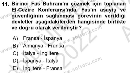 Yakınçağ Avrupa Tarihi Dersi 2022 - 2023 Yılı (Vize) Ara Sınavı 11. Soru