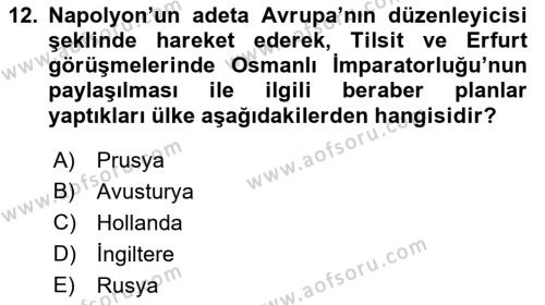 Yakınçağ Avrupa Tarihi Dersi 2022 - 2023 Yılı (Vize) Ara Sınavı 12. Soru