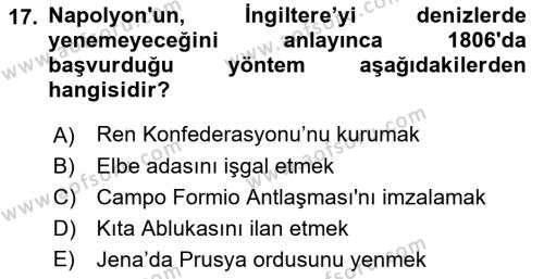 Yakınçağ Avrupa Tarihi Dersi 2022 - 2023 Yılı (Vize) Ara Sınavı 17. Soru