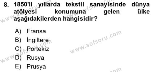 Yakınçağ Avrupa Tarihi Dersi 2022 - 2023 Yılı (Vize) Ara Sınavı 8. Soru