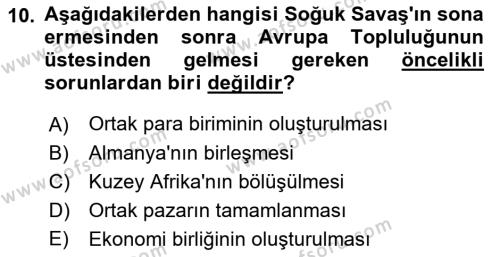 Yakınçağ Avrupa Tarihi Dersi 2022 - 2023 Yılı (Final) Dönem Sonu Sınavı 10. Soru