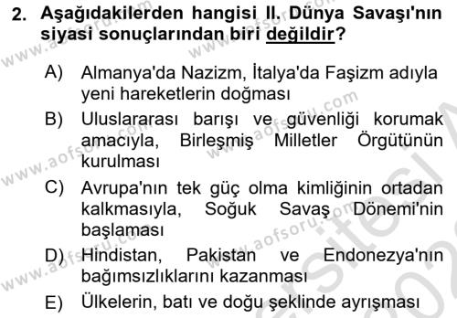 Yakınçağ Avrupa Tarihi Dersi 2022 - 2023 Yılı (Final) Dönem Sonu Sınavı 2. Soru