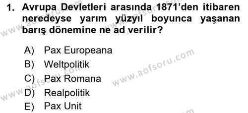 Yakınçağ Avrupa Tarihi Dersi 2022 - 2023 Yılı Yaz Okulu Sınavı 1. Soru