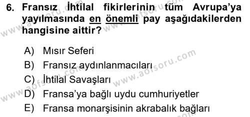 Yakınçağ Avrupa Tarihi Dersi 2022 - 2023 Yılı Yaz Okulu Sınavı 6. Soru