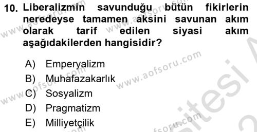 Yakınçağ Avrupa Tarihi Dersi 2023 - 2024 Yılı (Vize) Ara Sınavı 10. Soru