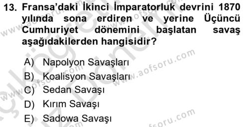 Yakınçağ Avrupa Tarihi Dersi 2023 - 2024 Yılı (Vize) Ara Sınavı 13. Soru