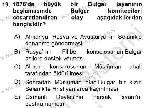 Yakınçağ Avrupa Tarihi Dersi 2023 - 2024 Yılı (Vize) Ara Sınavı 19. Soru