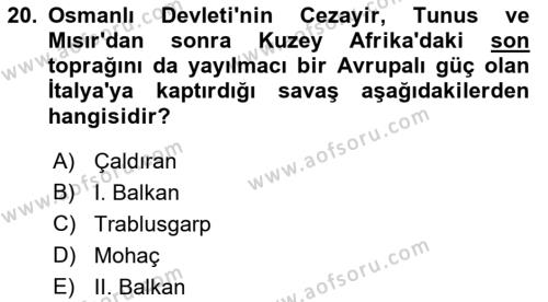 Yakınçağ Avrupa Tarihi Dersi 2023 - 2024 Yılı (Vize) Ara Sınavı 20. Soru