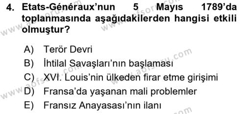 Yakınçağ Avrupa Tarihi Dersi 2023 - 2024 Yılı (Vize) Ara Sınavı 4. Soru