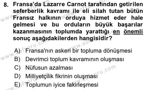 Yakınçağ Avrupa Tarihi Dersi 2023 - 2024 Yılı (Vize) Ara Sınavı 8. Soru