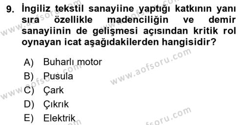 Yakınçağ Avrupa Tarihi Dersi 2023 - 2024 Yılı (Vize) Ara Sınavı 9. Soru