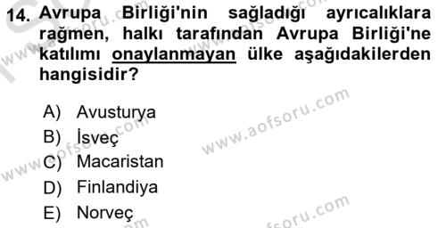 Yakınçağ Avrupa Tarihi Dersi 2023 - 2024 Yılı (Final) Dönem Sonu Sınavı 14. Soru