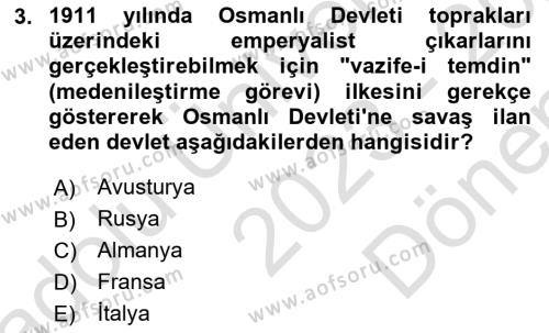 Yakınçağ Avrupa Tarihi Dersi 2023 - 2024 Yılı (Final) Dönem Sonu Sınavı 3. Soru