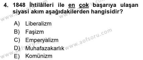 Yakınçağ Avrupa Tarihi Dersi 2023 - 2024 Yılı (Final) Dönem Sonu Sınavı 4. Soru