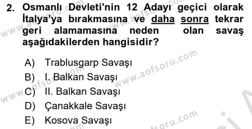 Yakınçağ Avrupa Tarihi Dersi 2024 - 2025 Yılı (Vize) Ara Sınavı 2. Soru