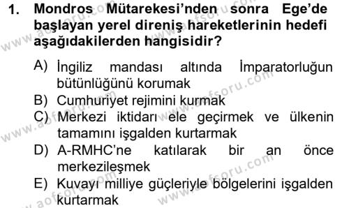 Türkiye Cumhuriyeti Siyasî Tarihi Dersi 2012 - 2013 Yılı (Vize) Ara Sınavı 1. Soru