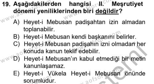 Türkiye Cumhuriyeti Siyasî Tarihi Dersi 2012 - 2013 Yılı (Vize) Ara Sınavı 19. Soru