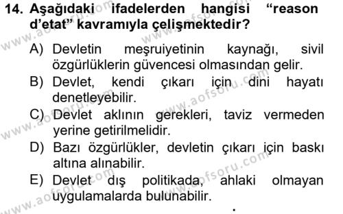 Türkiye Cumhuriyeti Siyasî Tarihi Dersi 2012 - 2013 Yılı (Final) Dönem Sonu Sınavı 14. Soru