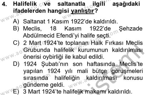 Türkiye Cumhuriyeti Siyasî Tarihi Dersi 2012 - 2013 Yılı (Final) Dönem Sonu Sınavı 4. Soru
