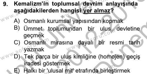 Türkiye Cumhuriyeti Siyasî Tarihi Dersi 2012 - 2013 Yılı (Final) Dönem Sonu Sınavı 9. Soru