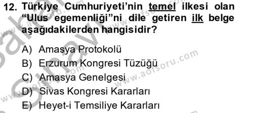 Türkiye Cumhuriyeti Siyasî Tarihi Dersi 2013 - 2014 Yılı (Vize) Ara Sınavı 12. Soru