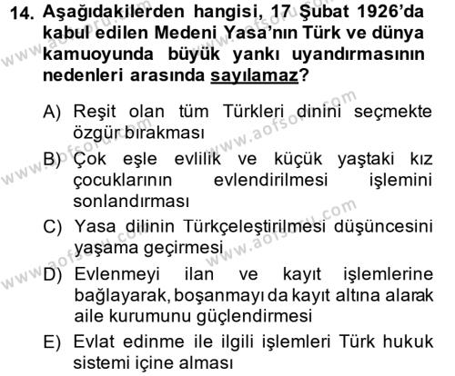 Türkiye Cumhuriyeti Siyasî Tarihi Dersi 2013 - 2014 Yılı (Vize) Ara Sınavı 14. Soru