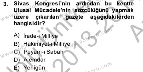 Türkiye Cumhuriyeti Siyasî Tarihi Dersi 2013 - 2014 Yılı (Vize) Ara Sınavı 3. Soru
