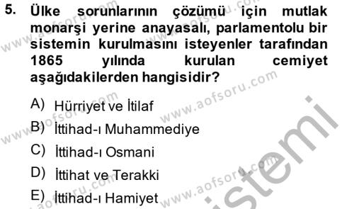 Türkiye Cumhuriyeti Siyasî Tarihi Dersi 2013 - 2014 Yılı (Vize) Ara Sınavı 5. Soru