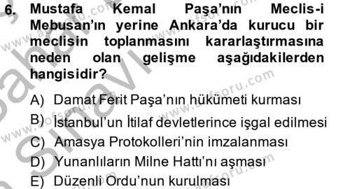 Türkiye Cumhuriyeti Siyasî Tarihi Dersi 2013 - 2014 Yılı (Vize) Ara Sınavı 6. Soru