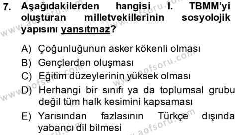 Türkiye Cumhuriyeti Siyasî Tarihi Dersi 2013 - 2014 Yılı (Vize) Ara Sınavı 7. Soru